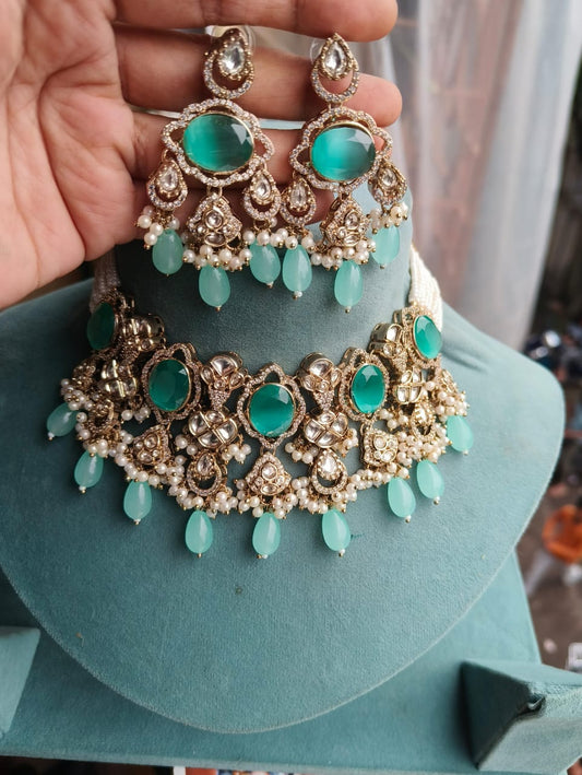 Emerald Elegance Brass Choker Set