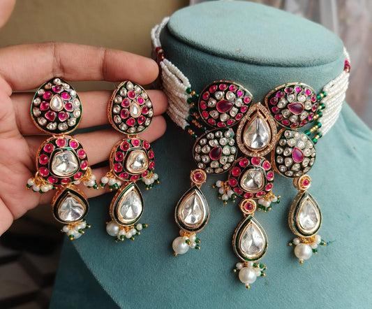 "Royal Multicolor Kundan Pearl Choker Set"