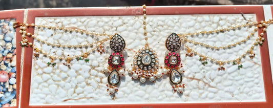 Kundan Pearl Maang Tikka with Side Strings