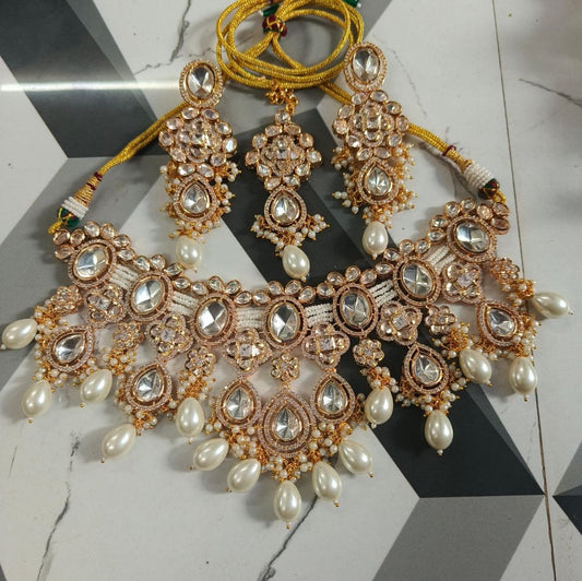 Royal Polki Bridal Necklace Set with Pearl Drops