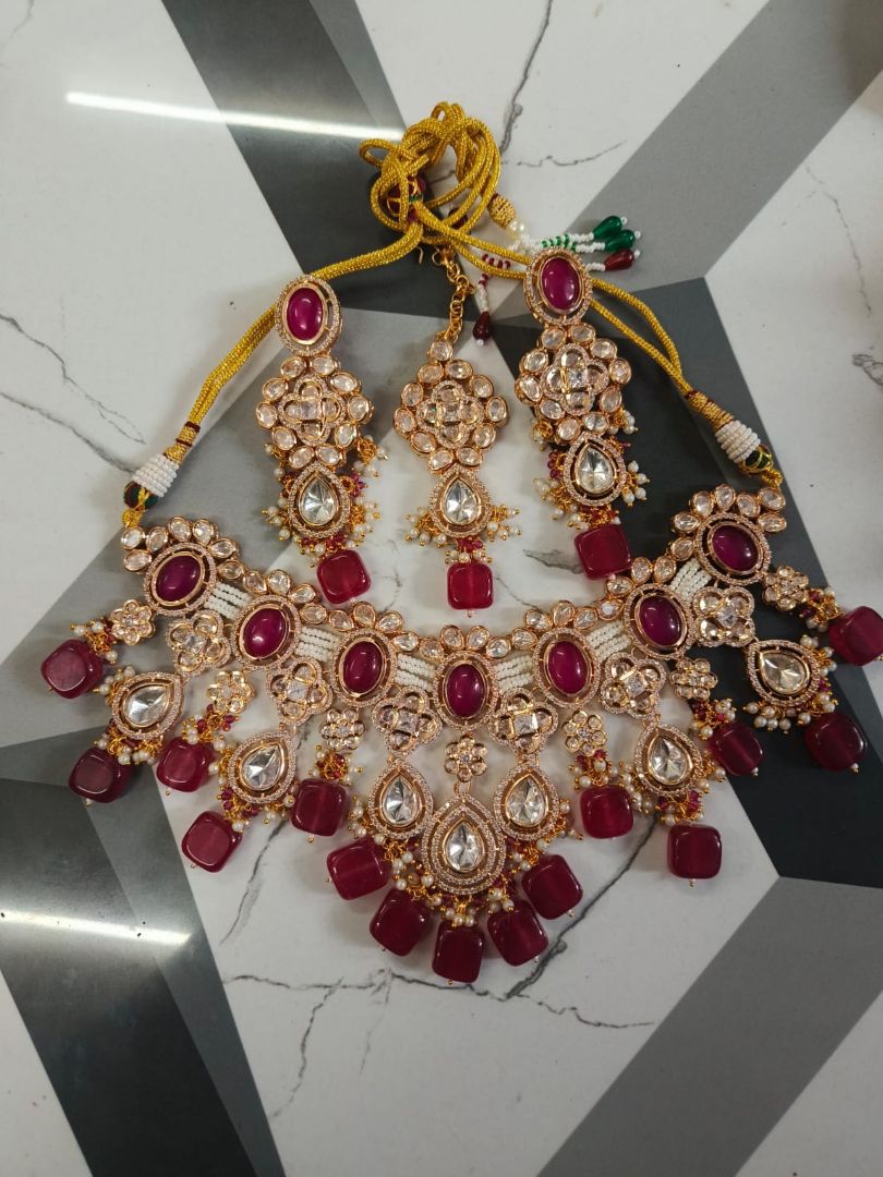 Royal Polki Bridal Necklace Set with Pearl Drops