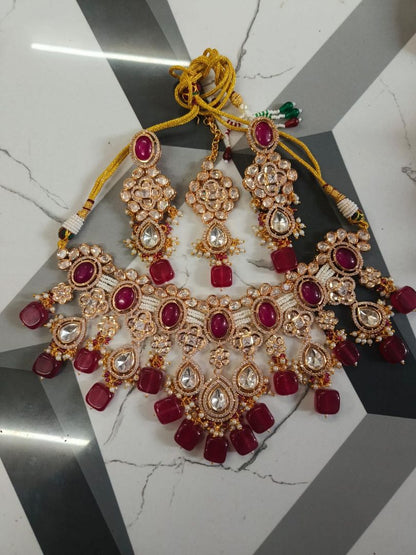 Royal Polki Bridal Necklace Set with Pearl Drops