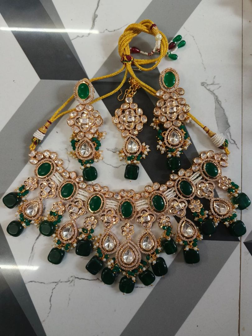 Royal Polki Bridal Necklace Set with Pearl Drops
