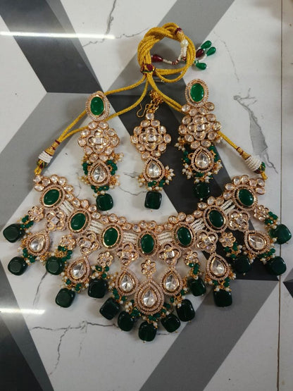 Royal Polki Bridal Necklace Set with Pearl Drops